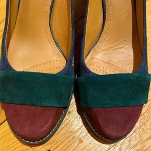 Clarks Women's Tarah Brae Colorblock
Suede Navy Plum Green Block Heels Size 6.5
